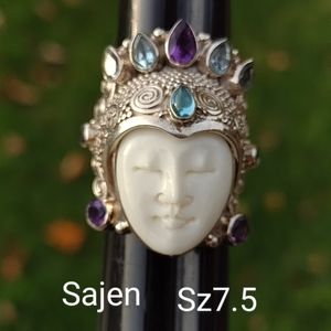 Sterling silver Sajen face ring multi gemstone size 7.5